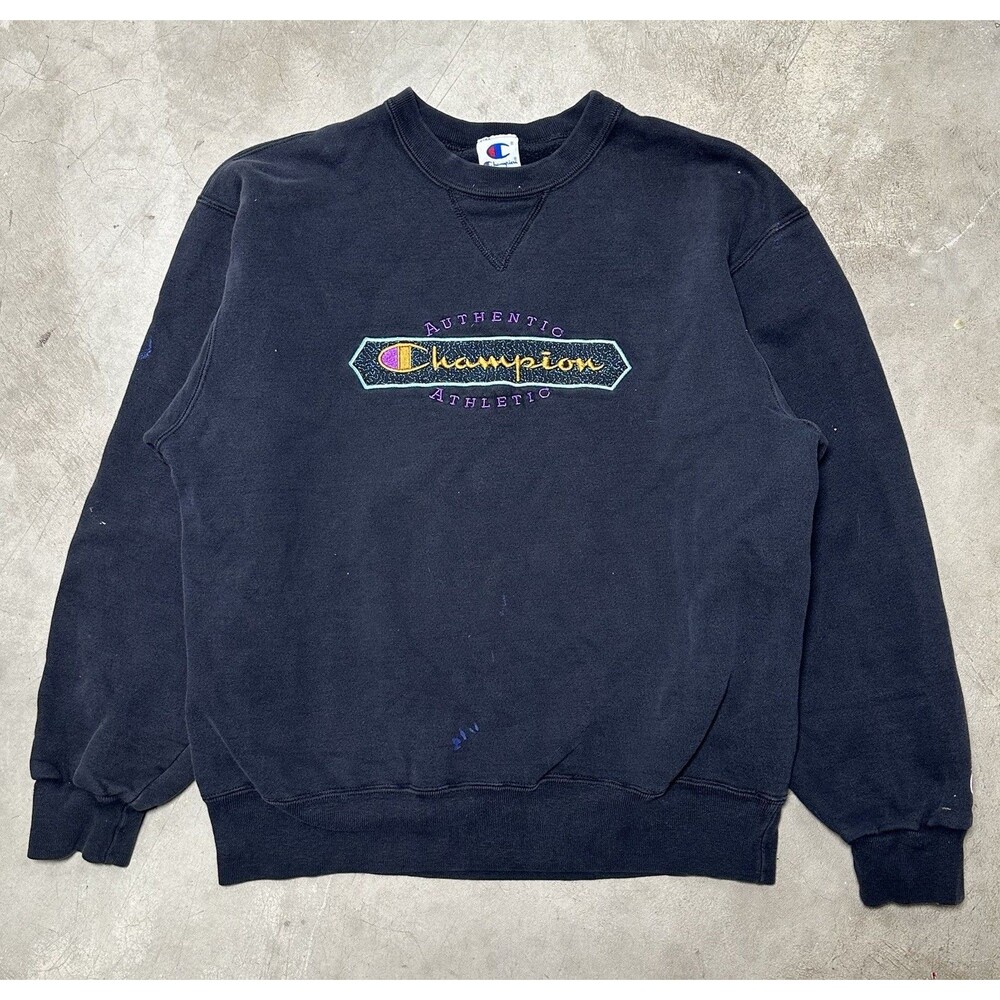 Vintage Champion Sweatshirt Mens Large Faded Black Authentic Athletic USA 90s